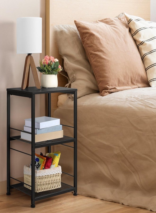 ETELI 3 Tier Side Table with Wheels Black Rolling End Side Table Small with Storage Shelves Industrial Night Stand for Small Space Living Room Bedroom Kitchen Office - Image 3