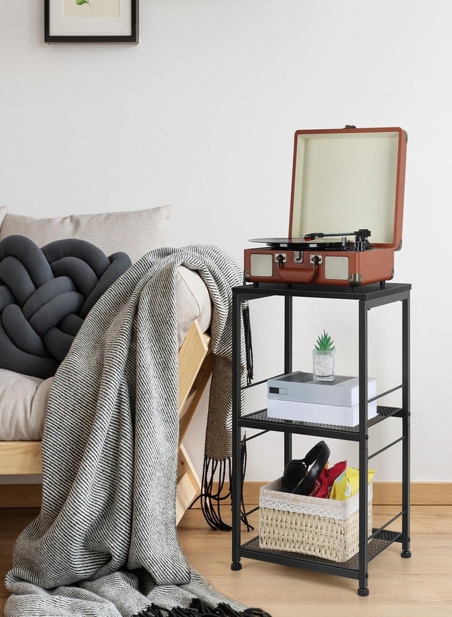 ETELI 3 Tier Side Table with Wheels Black Rolling End Side Table Small with Storage Shelves Industrial Night Stand for Small Space Living Room Bedroom Kitchen Office - Image 2
