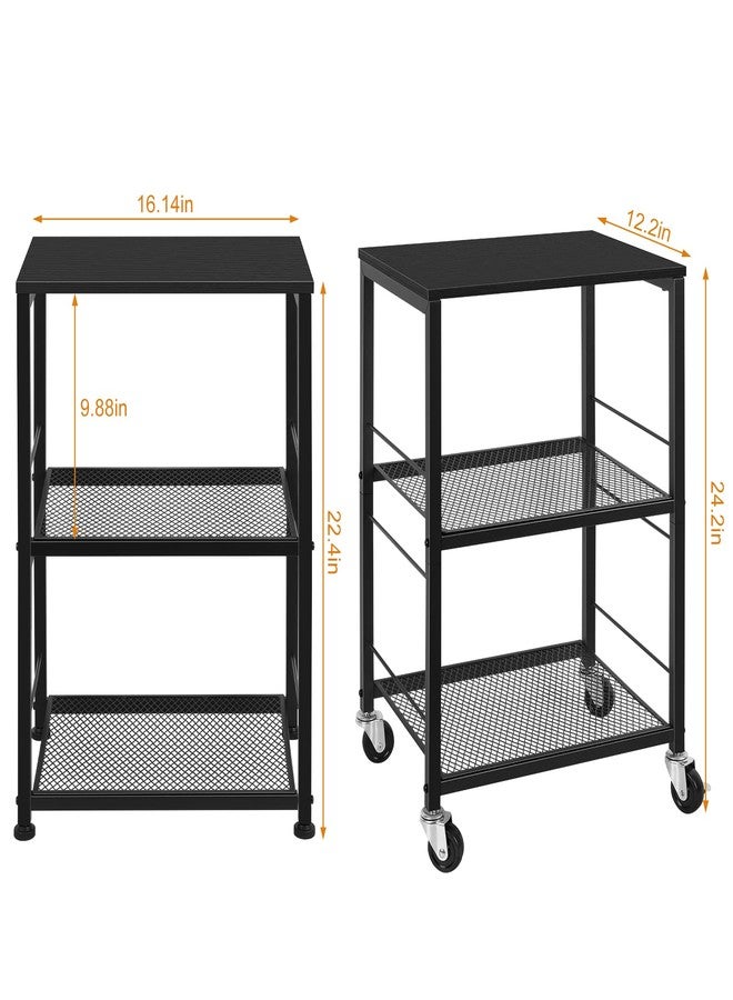 ETELI 3 Tier Side Table with Wheels Black Rolling End Side Table Small with Storage Shelves Industrial Night Stand for Small Space Living Room Bedroom Kitchen Office - Image 4