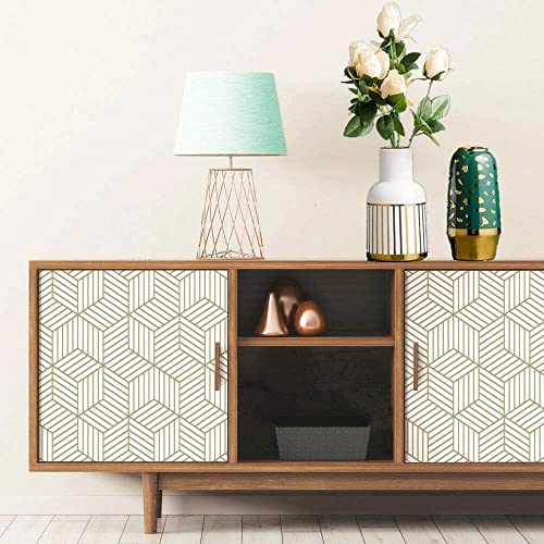 Elton DIY Self Adhesive Waterproof Wall Paper for Living Room Bed Room Furniture Makeover Cabinet Shelf Liner (45x300 Cms, Gold Hexagon) - Image 5