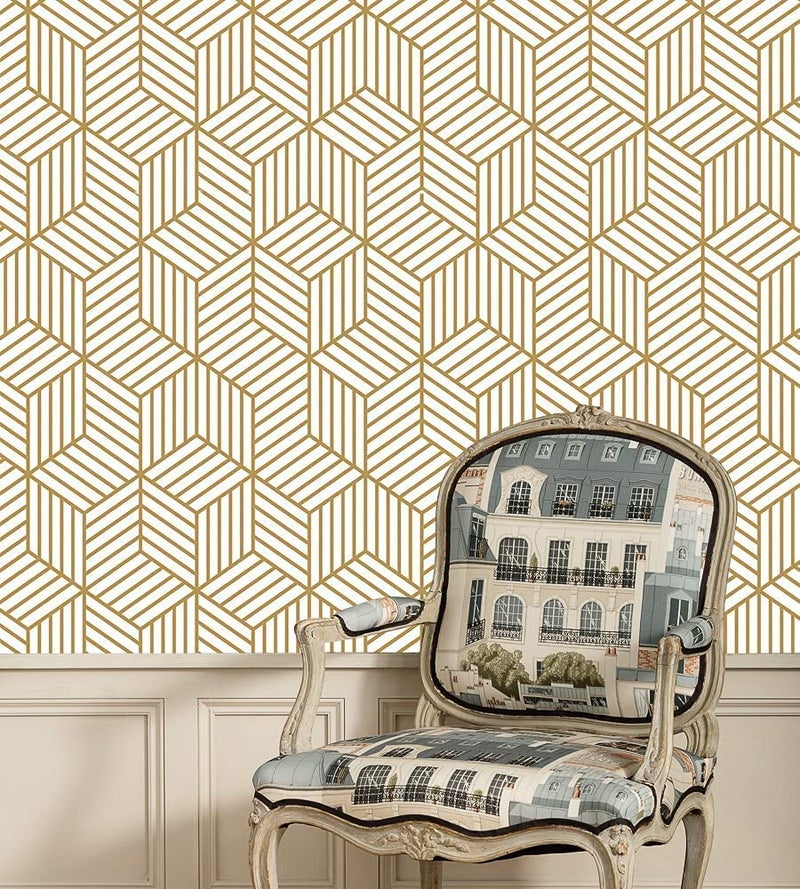 Elton DIY Self Adhesive Waterproof Wall Paper for Living Room Bed Room Furniture Makeover Cabinet Shelf Liner (45x300 Cms, Gold Hexagon) - Image 3