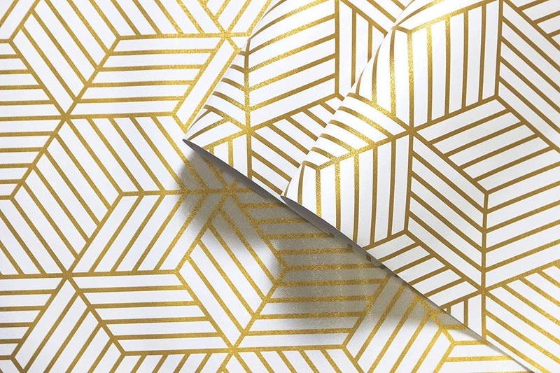 Elton DIY Self Adhesive Waterproof Wall Paper for Living Room Bed Room Furniture Makeover Cabinet Shelf Liner (45x300 Cms, Gold Hexagon) - Image 2