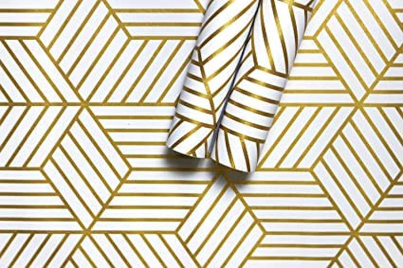 Elton DIY Self Adhesive Waterproof Wall Paper for Living Room Bed Room Furniture Makeover Cabinet Shelf Liner (45x300 Cms, Gold Hexagon) - Image 1