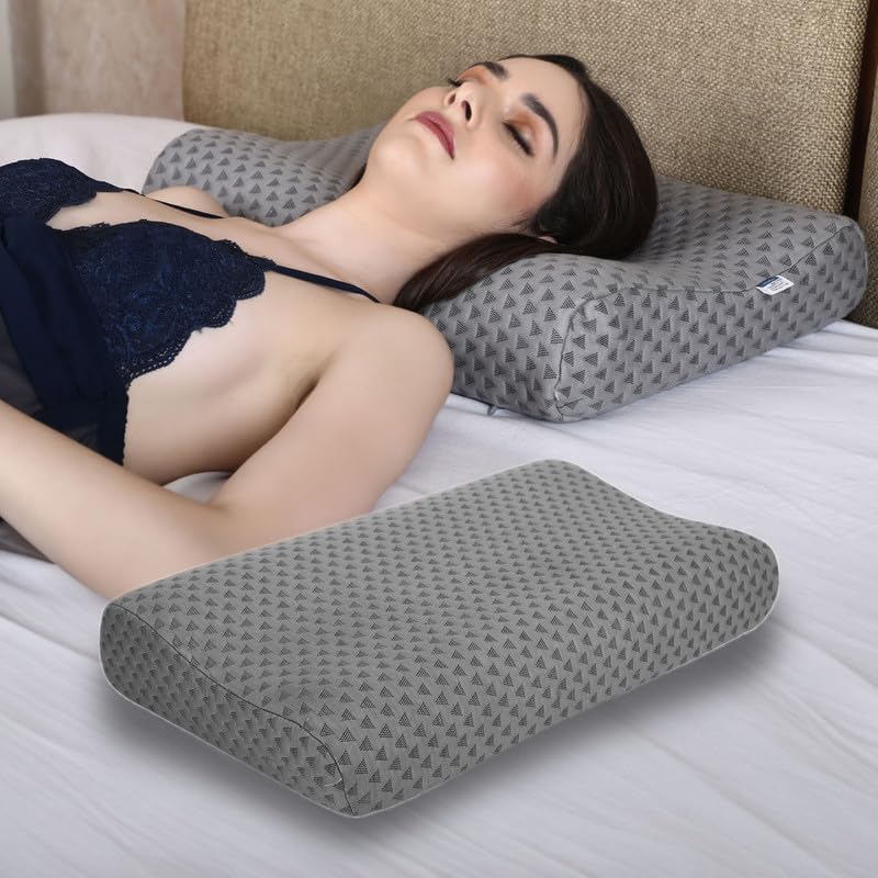 Dormyo Luxe Cervical Pillow for Neck and Shoulder Pain - Memory Foam Gel Infused Contour Neck Pain Relief Pillow - Spondylitis Pillow for Neck with Bamboo Cover (20”L x 12”W x 4" H) Pack of 1 Gray - Image 1