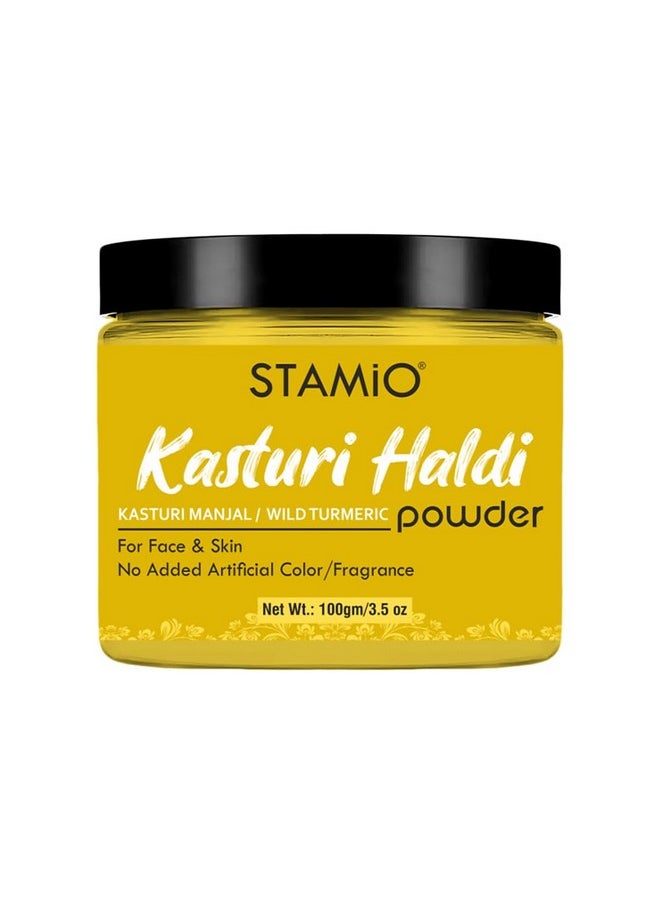 STAMIO - Kasturi Haldi Powder 100 Gm For Face, Beauty, Skin Care, Mask, Diy | Pure And Natural, Chemical Free | Jangli/Wild Turmeric | Kasturi Manjal | Curcuma Aromatica | Men & Women | In Jar 3.53 Oz - Image 1