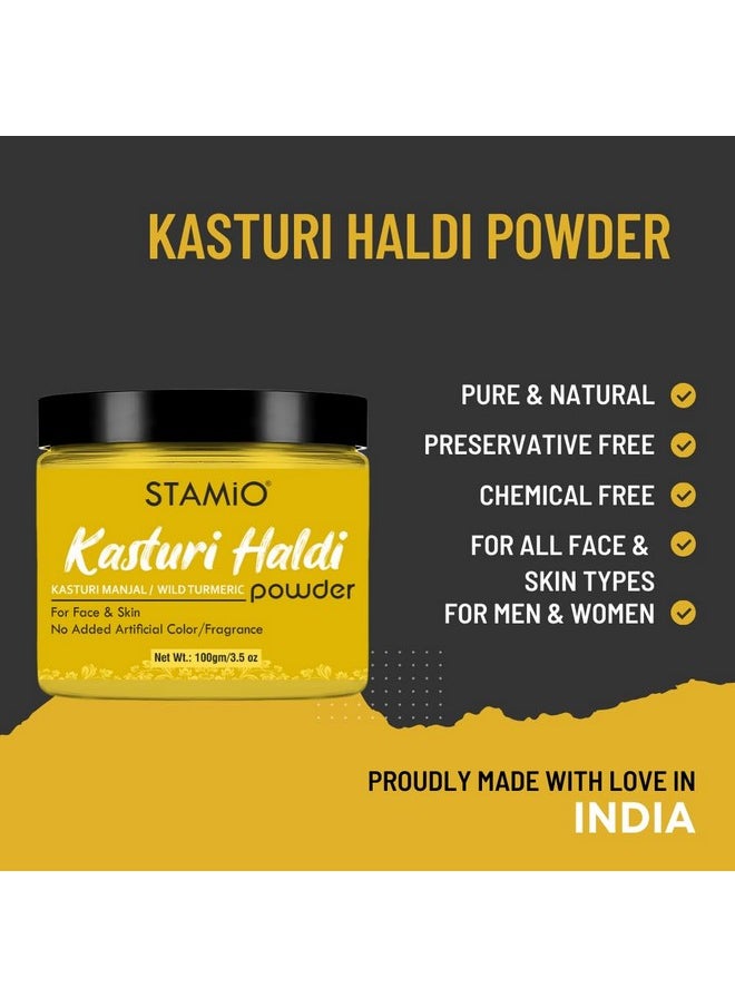 STAMIO - Kasturi Haldi Powder 100 Gm For Face, Beauty, Skin Care, Mask, Diy | Pure And Natural, Chemical Free | Jangli/Wild Turmeric | Kasturi Manjal | Curcuma Aromatica | Men & Women | In Jar 3.53 Oz - Image 1