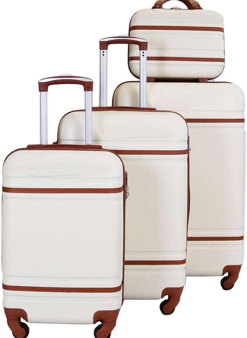 LIMOS suitcase set of hard shell luggage set with spinning wheels & 3 digital number lock set of 4 pieces trolley bags (20/24/28/14” inches) beige - Image 1