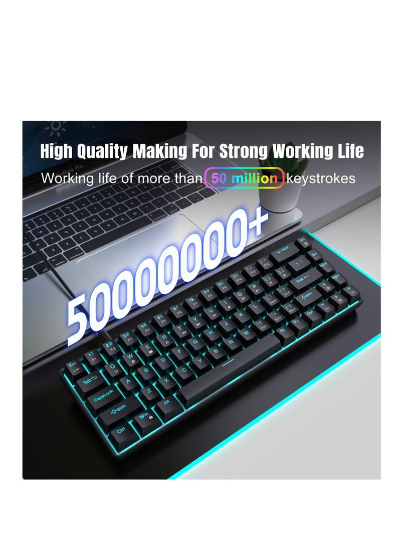 إتش إكس إس جيه لوحة مفاتيح سلكية مكونة من 68 مفتاحًا ولوحة مفاتيح ميكانيكية للألعاب ومقبض مدمج لضبط مستوى الصوت - تأثير إضاءة RGB - لوحة مفاتيح الكمبيوتر - Image 2