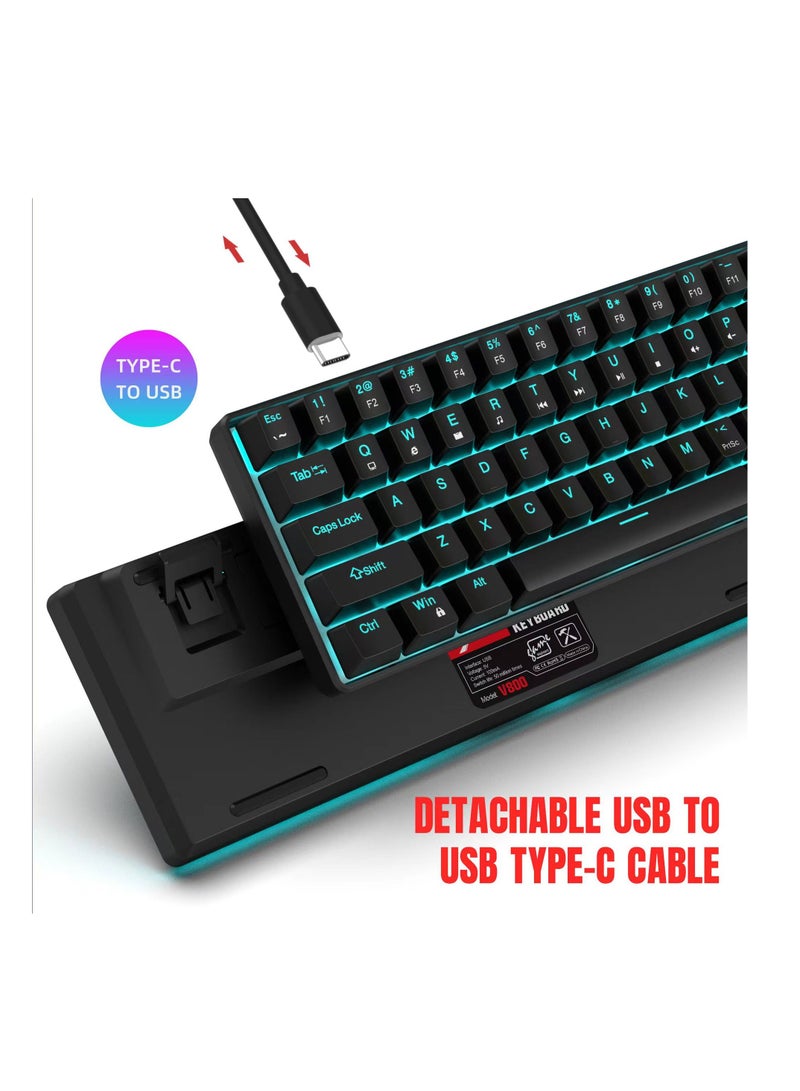 إتش إكس إس جيه لوحة مفاتيح سلكية مكونة من 68 مفتاحًا ولوحة مفاتيح ميكانيكية للألعاب ومقبض مدمج لضبط مستوى الصوت - تأثير إضاءة RGB - لوحة مفاتيح الكمبيوتر - Image 5