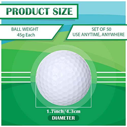 Jerify 50 Pcs Practice Golf Balls Bulk 45g Solid Rubber Golf Training Balls High Bounce Performance for Hit Away Swing Driving Range Indoor Outdoor Training(White) - Image 2