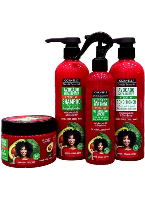 Cornells Shampoo 480 ml and Conditioner 480 ml Detangling  Spray 250 ml and Moisturizing Leave i n Conditioner 325 ml With Avocado and Shea Butter Free of Parabens  Sulfates and Silicones.