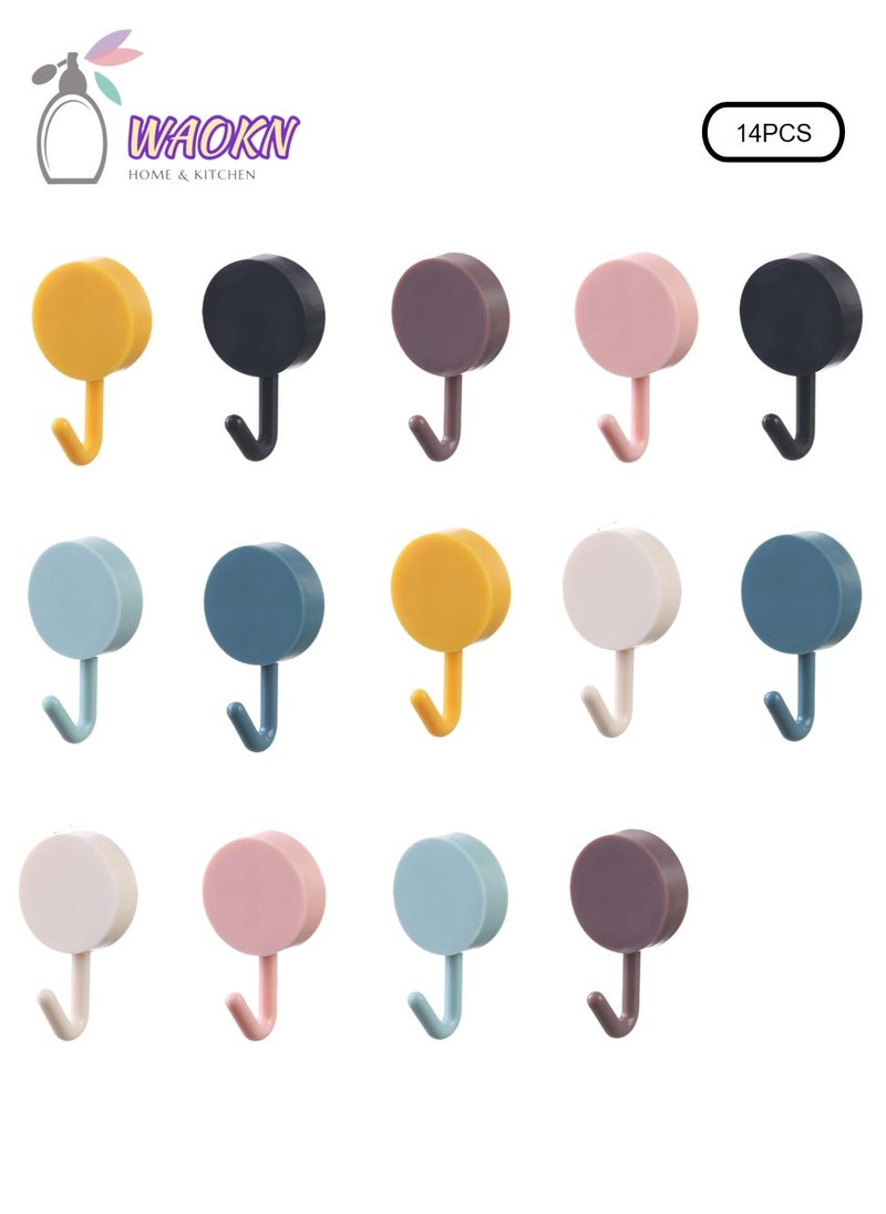 WAOKN 14 Pieces Perforation-Free Wall Hook Strong Without Drilling Coat Bag Bathroom Door Kitchen Towel Hanger Hooks Color Traceless Hook Home Storage Accessories  - Image 1