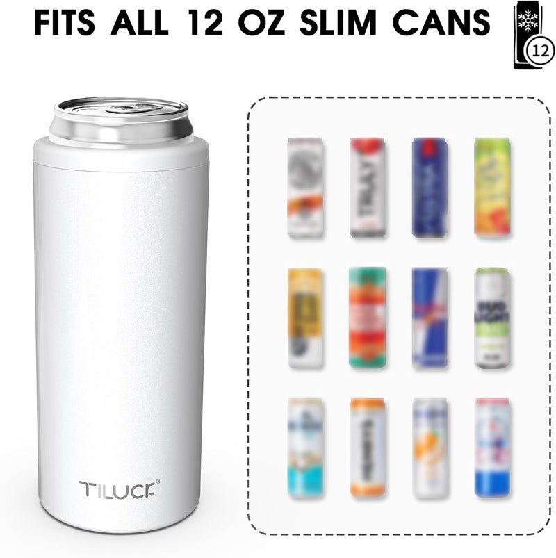 TILUCK Skinny Can Cooler for Slim Beer & Hard Seltzer, Stainless Steel, Doucle-Walled Stainless Steel Insulated Slim Cans, Standard 12 oz (Glitter White) - Image 3