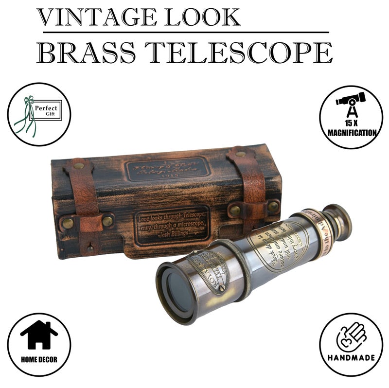 Super7One 1920 Antique Brass Spyglass Telescope 15-inch with Premium Leather Case, Collapsible 15x Clear Vision, Vintage Pirate & Explorer Collectible for Sailing, Birdwatching, Home & Ship Decor | Super7One - Image 4