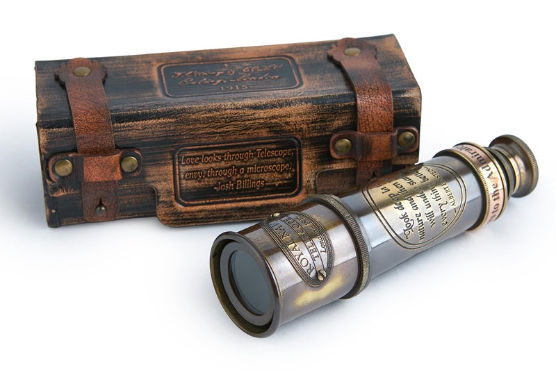 Super7One 1920 Antique Brass Spyglass Telescope 15-inch with Premium Leather Case, Collapsible 15x Clear Vision, Vintage Pirate & Explorer Collectible for Sailing, Birdwatching, Home & Ship Decor | Super7One - Image 1