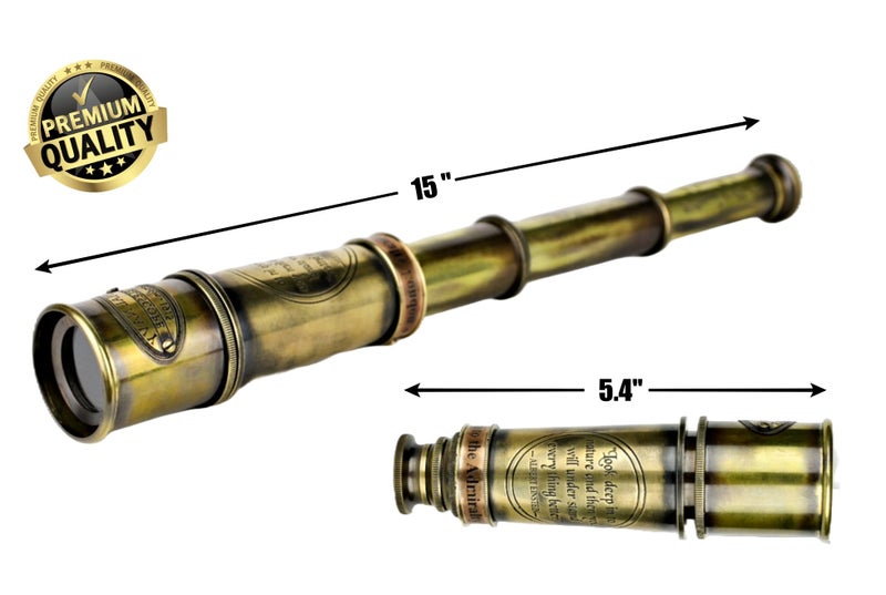 Super7One 1920 Antique Brass Spyglass Telescope 15-inch with Premium Leather Case, Collapsible 15x Clear Vision, Vintage Pirate & Explorer Collectible for Sailing, Birdwatching, Home & Ship Decor | Super7One - Image 2