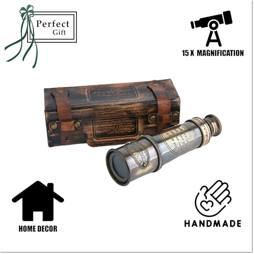 Super7One 1920 Antique Brass Spyglass Telescope 15-inch with Premium Leather Case, Collapsible 15x Clear Vision, Vintage Pirate & Explorer Collectible for Sailing, Birdwatching, Home & Ship Decor | Super7One - Image 5