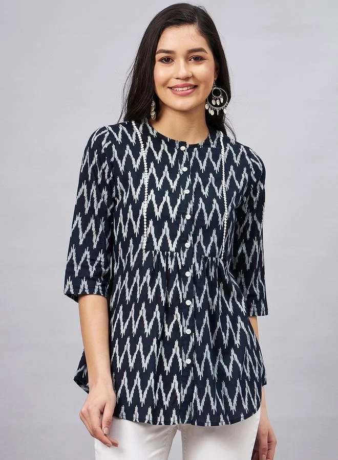 Winered Black Ikat Print 3/4 Sleeve Tunic Top