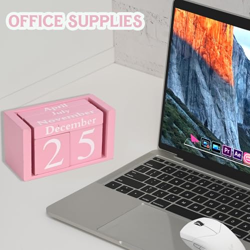 MICKYU Wooden Desk Calendar | Cute Office Desk Accessories Pink Room Decor for Women - Image 5