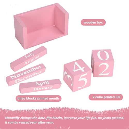 MICKYU Wooden Desk Calendar | Cute Office Desk Accessories Pink Room Decor for Women - Image 3