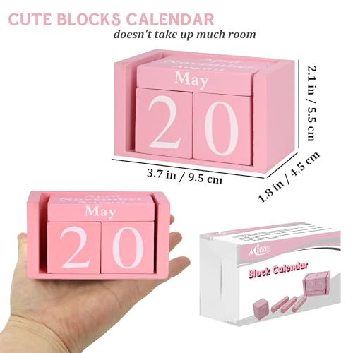MICKYU Wooden Desk Calendar | Cute Office Desk Accessories Pink Room Decor for Women - Image 2