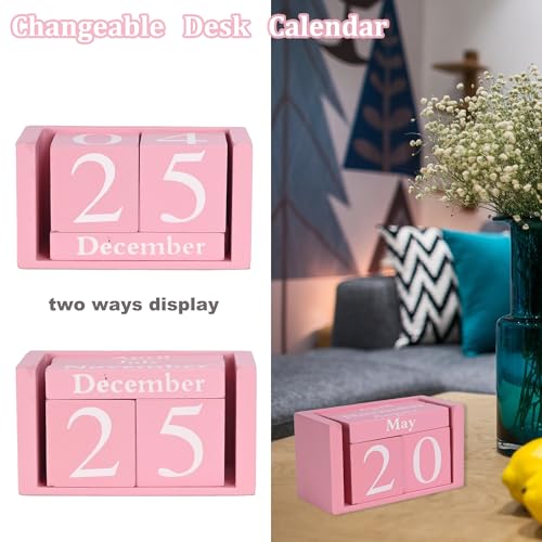MICKYU Wooden Desk Calendar | Cute Office Desk Accessories Pink Room Decor for Women - Image 4