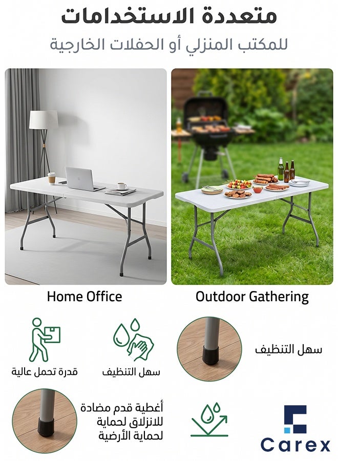 careX 180cm Foldable Plastic Folding Table, Heavy Duty Portable Rectangular Table for Indoor Outdoor Party Picnic Catering - Image 3