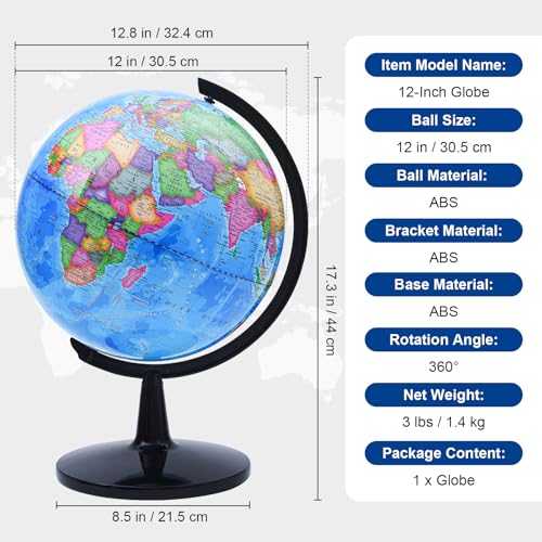 VAP World Globe for Children and Adults 12 inch Educational Spinning Earth Map with Stand SelfAssembled Interactive World Globes for Kids Teacher Classroom Students Desk Room and Office Decor - Image 5