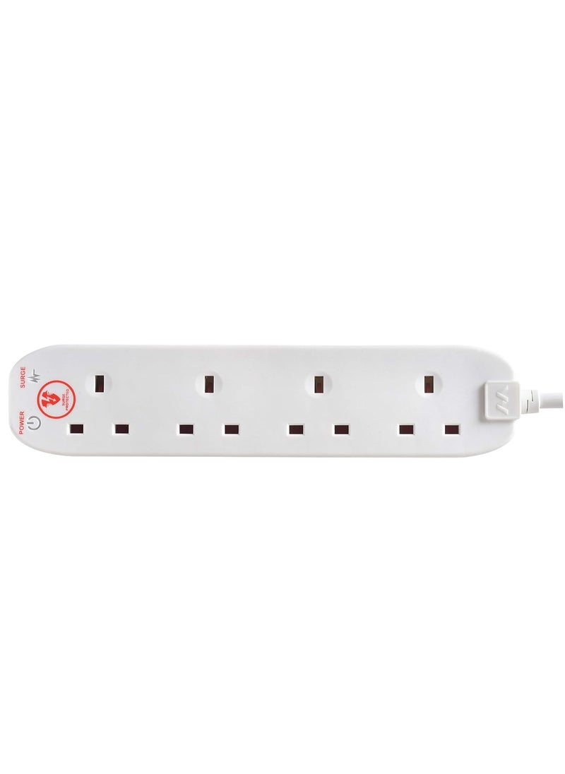 MASTERPLUG - Masterplug Four Socket Power Surge Protected Extension Lead, 2 Metres, 25 x 5.5 x 3 cm, White - Image 1