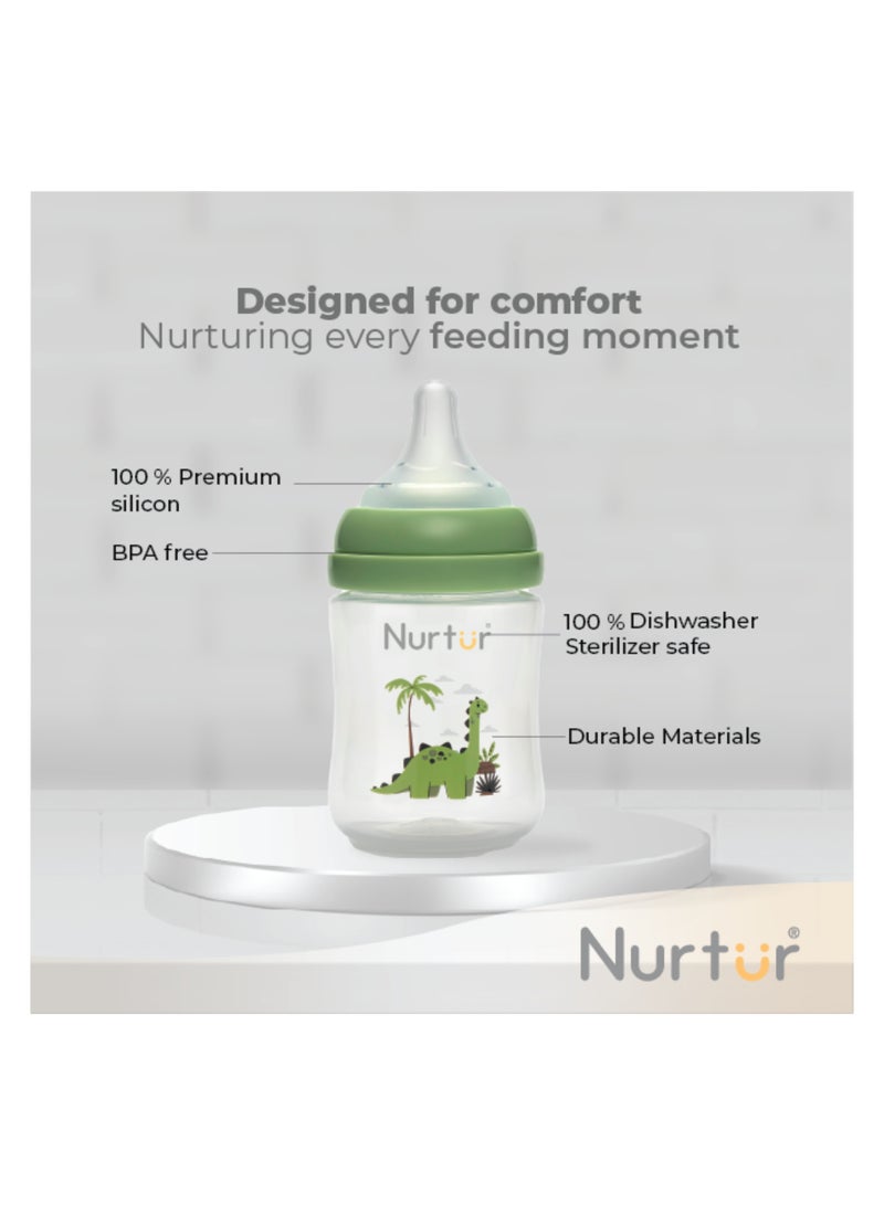 Nurtur-160Ml Pp Bottle With Wide Teat - Green / Dino - Image 3