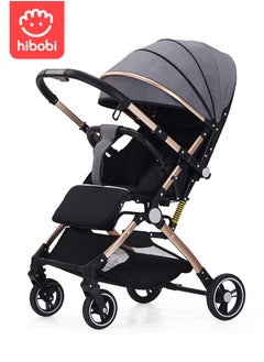 hibobi Two-Way Push High View Portable Folding Stroller - Grey  - Image 1