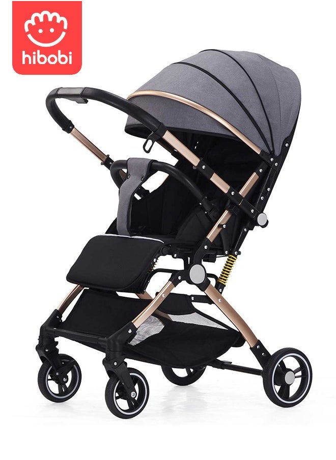 hibobi - Two-Way Push High View Portable Folding Stroller - Grey - Image 1