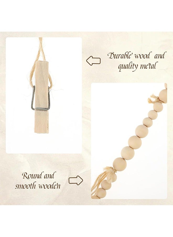 Hanging Photo Display with 22 Clips, Wooden Bead Garland, Boho Style Collage Photo Frame Decoration for Dorms, Classrooms, Bedrooms - Image 3