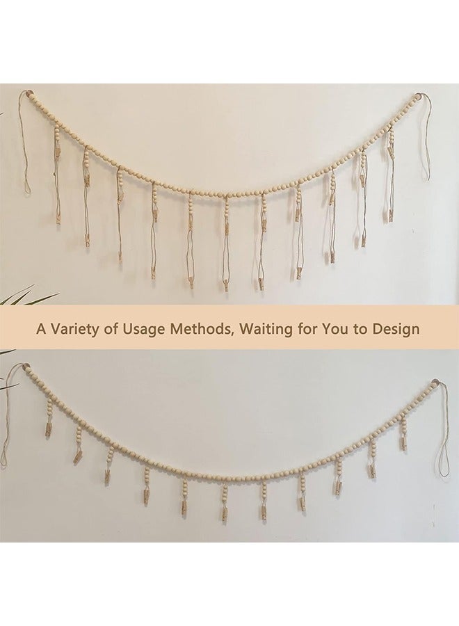 Hanging Photo Display with 22 Clips, Wooden Bead Garland, Boho Style Collage Photo Frame Decoration for Dorms, Classrooms, Bedrooms - Image 4
