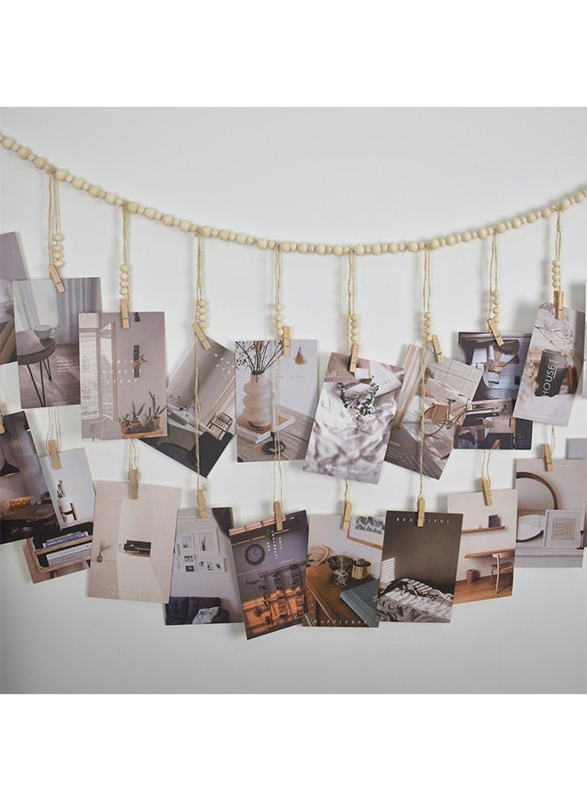 Hanging Photo Display with 22 Clips, Wooden Bead Garland, Boho Style Collage Photo Frame Decoration for Dorms, Classrooms, Bedrooms - Image 5