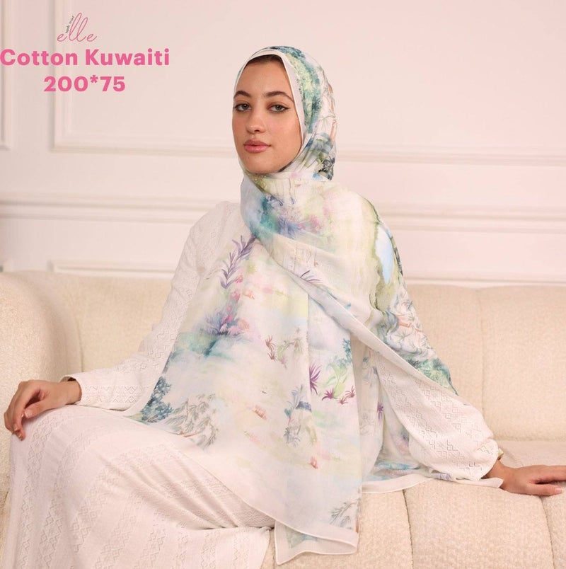 طرحة وشاح حجاب إسلامي قطن كويتي فاخر للنساء – للمناسبات والاستخدام اليومي – مقاس 200 × 75 سم