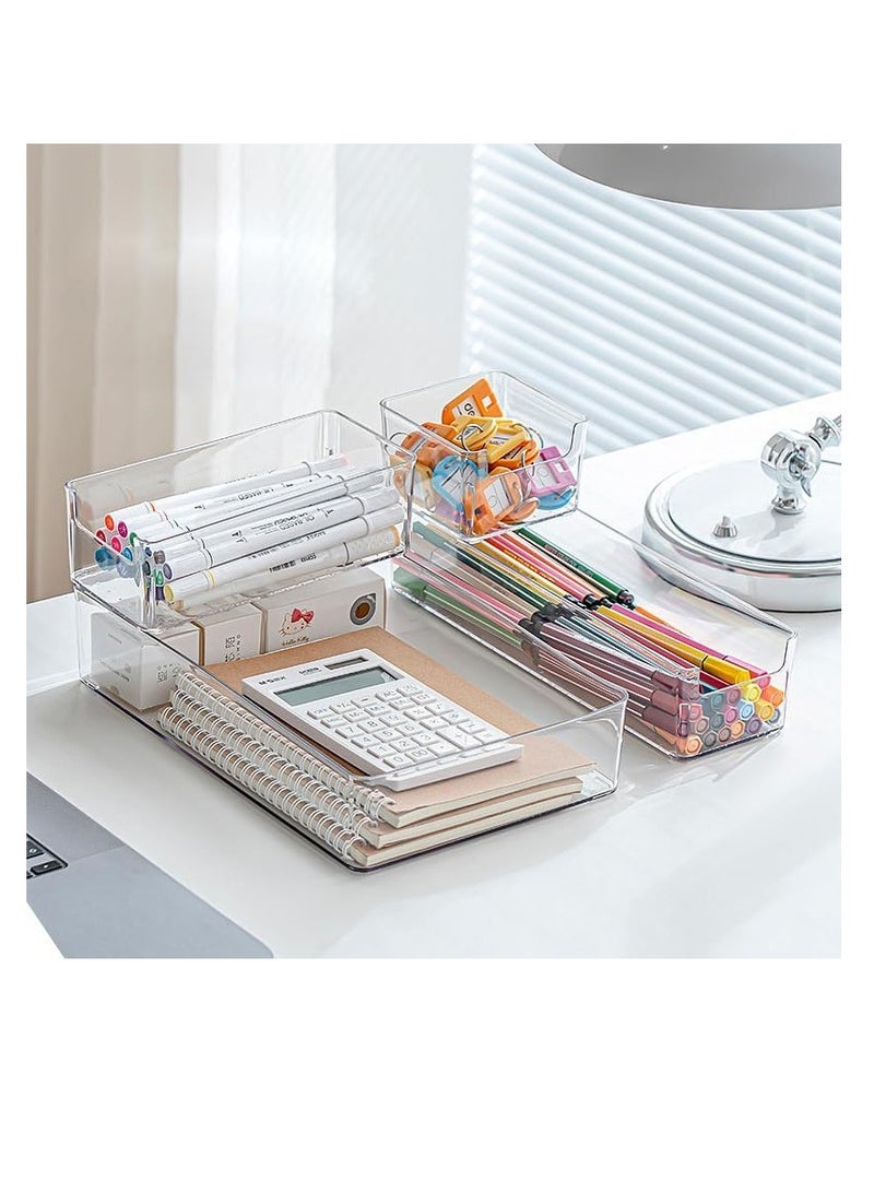 Multifuntion Plastic Storge Bins Acrylic Clear Open Storage Bins Stationary Storage Box for Desk Drawer Organizer Plastic Cosmetics Classify Containers for Makeup Brush, Lipstick, Eyebrow Pencil (E-3) - Image 3