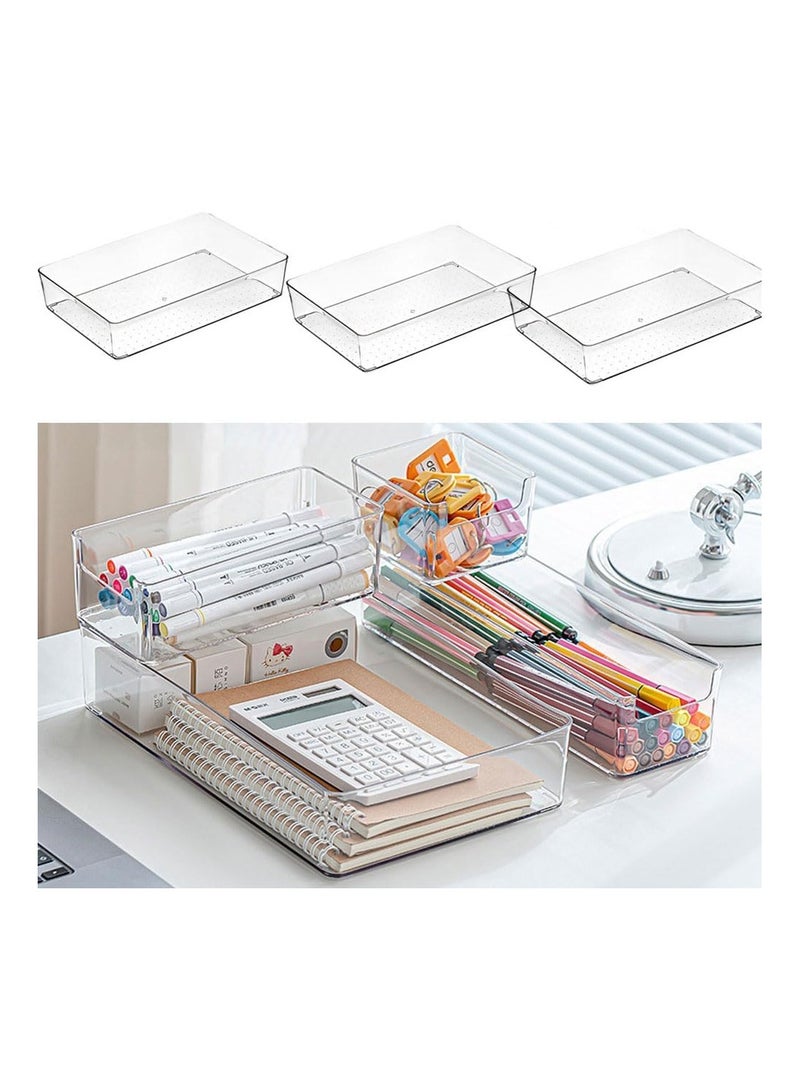 Multifuntion Plastic Storge Bins Acrylic Clear Open Storage Bins Stationary Storage Box for Desk Drawer Organizer Plastic Cosmetics Classify Containers for Makeup Brush, Lipstick, Eyebrow Pencil (E-3) - Image 1