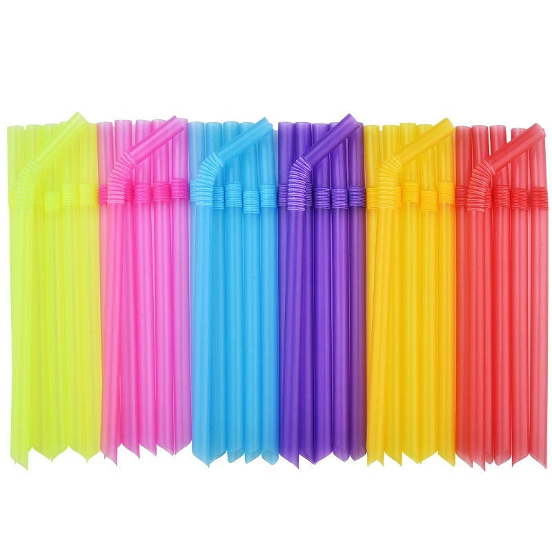 ALINK 100 PCS Jumbo Plastic Boba Straws - Extra Wide Neon Disposable Flexible Boba Smoothie Straws  Bendy Bubble Tea Straw for Milkshakes  Tapioca Pearls - 8.5"" L 0.47"" D - Image 1