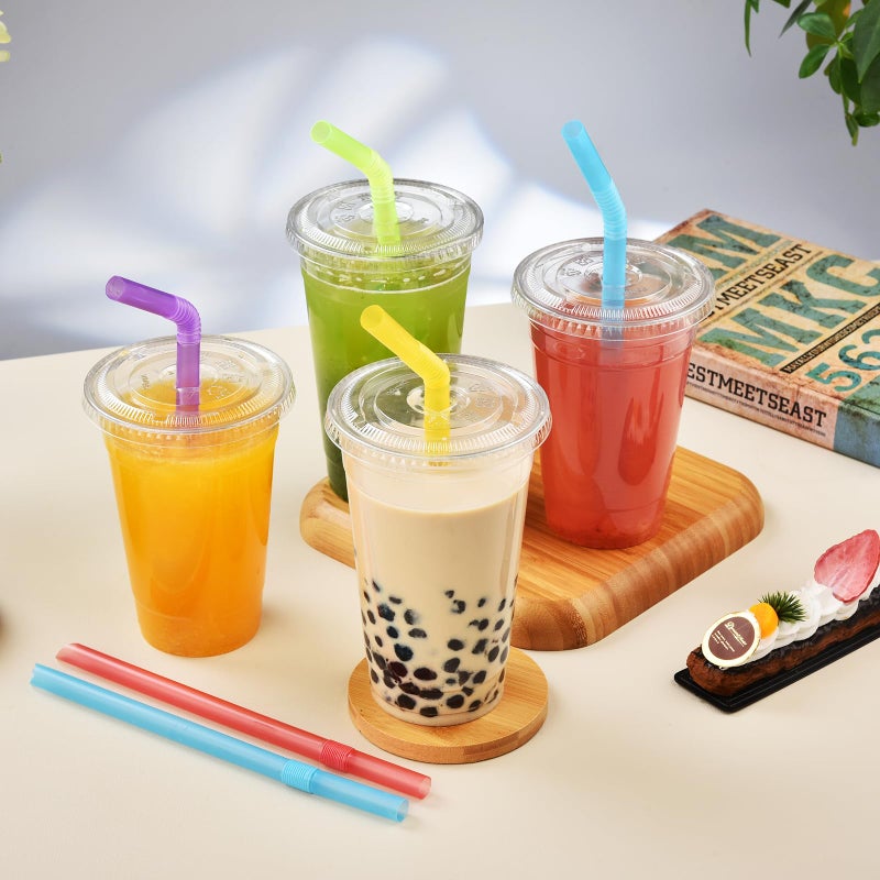 ALINK 100 PCS Jumbo Plastic Boba Straws - Extra Wide Neon Disposable Flexible Boba Smoothie Straws  Bendy Bubble Tea Straw for Milkshakes  Tapioca Pearls - 8.5"" L 0.47"" D - Image 4