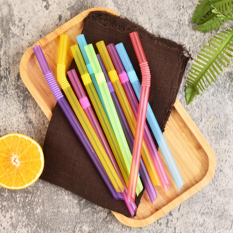 ALINK 100 PCS Jumbo Plastic Boba Straws - Extra Wide Neon Disposable Flexible Boba Smoothie Straws  Bendy Bubble Tea Straw for Milkshakes  Tapioca Pearls - 8.5"" L 0.47"" D - Image 3