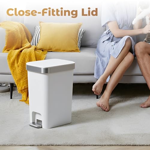 onlcuk 2Pack Small Bathroom Trash Can with Lid Soft Close, 10 Liter/2.6 Gallon Slim Garbage Can-Metal Step and Press top Lid, Mini Modern Waste Basket for Toilet, Office, Bedroom,Dorm,Grayish-White - Image 3
