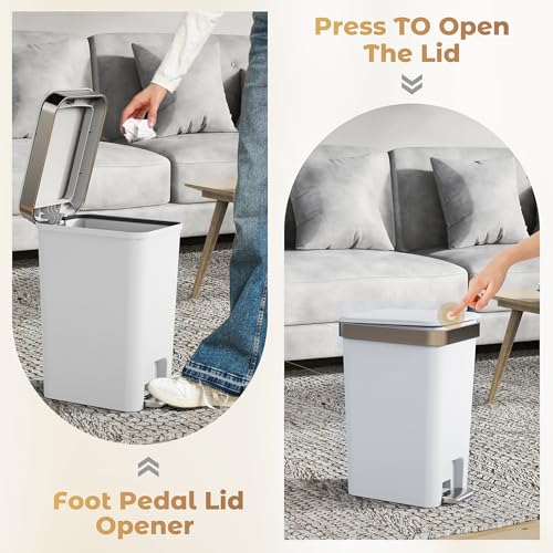 onlcuk 2Pack Small Bathroom Trash Can with Lid Soft Close, 10 Liter/2.6 Gallon Slim Garbage Can-Metal Step and Press top Lid, Mini Modern Waste Basket for Toilet, Office, Bedroom,Dorm,Grayish-White - Image 4