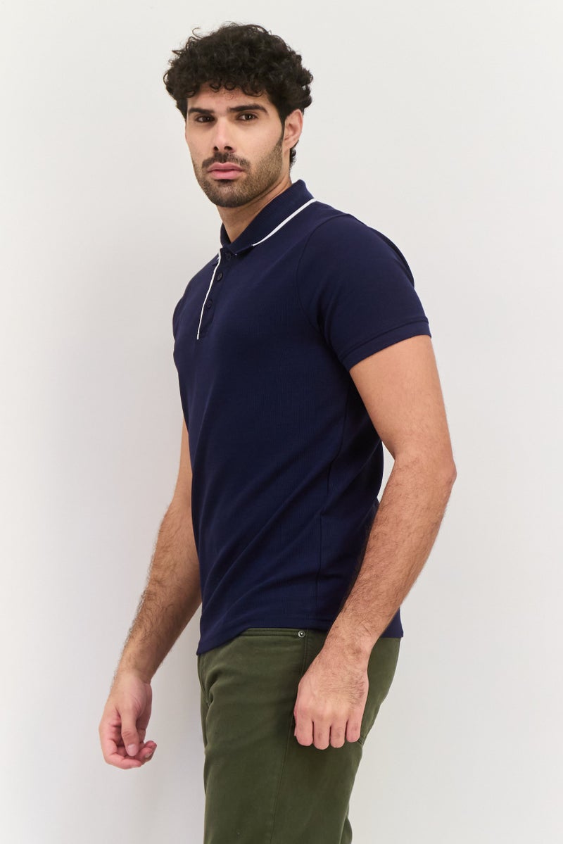 Threadbare Men Regular Fit Textured Short Sleeves Polo Shirt, Dark Navy - Image 3