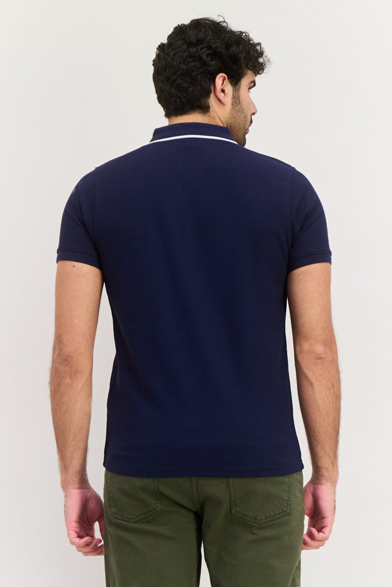 Threadbare Men Regular Fit Textured Short Sleeves Polo Shirt, Dark Navy - Image 2