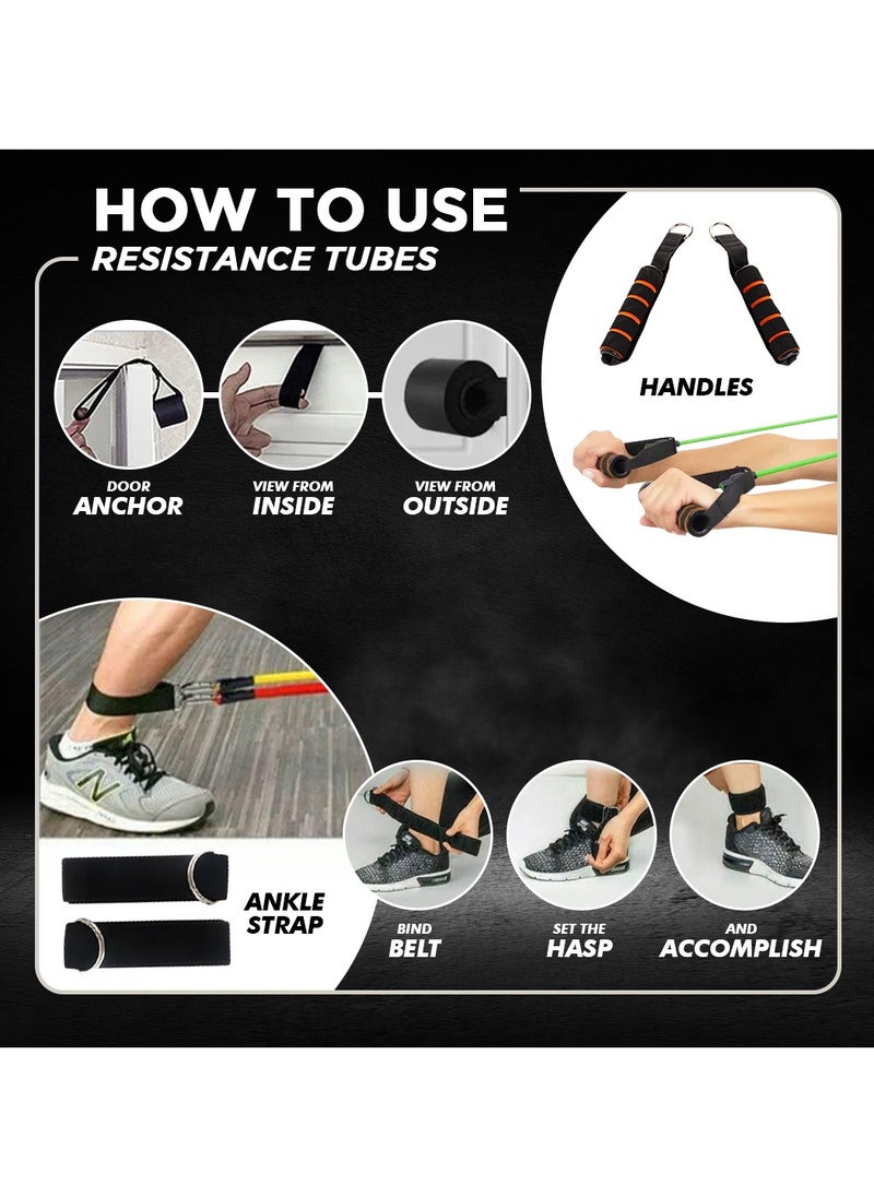 ENDLESS  Toning Tubes Set of 5 with Different Resistance Levels | With Door Anchor, Handles, Waterproof Carry Bag, Leg Ankle Straps for Men and Women  - Image 4