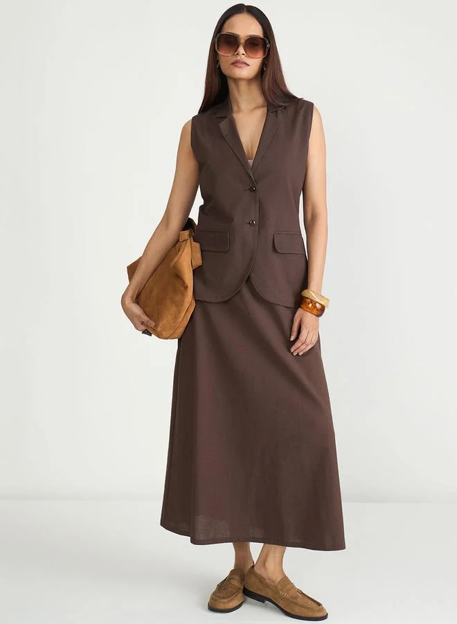 Femmella Longline Coffee Brown Button-Up Vest Blazer
