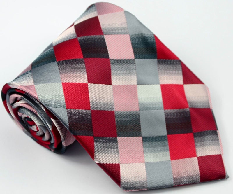 Elfeves Men's Classic Designer Plaid Ties Checks Patchwork Necktie Red Grey - Image 3
