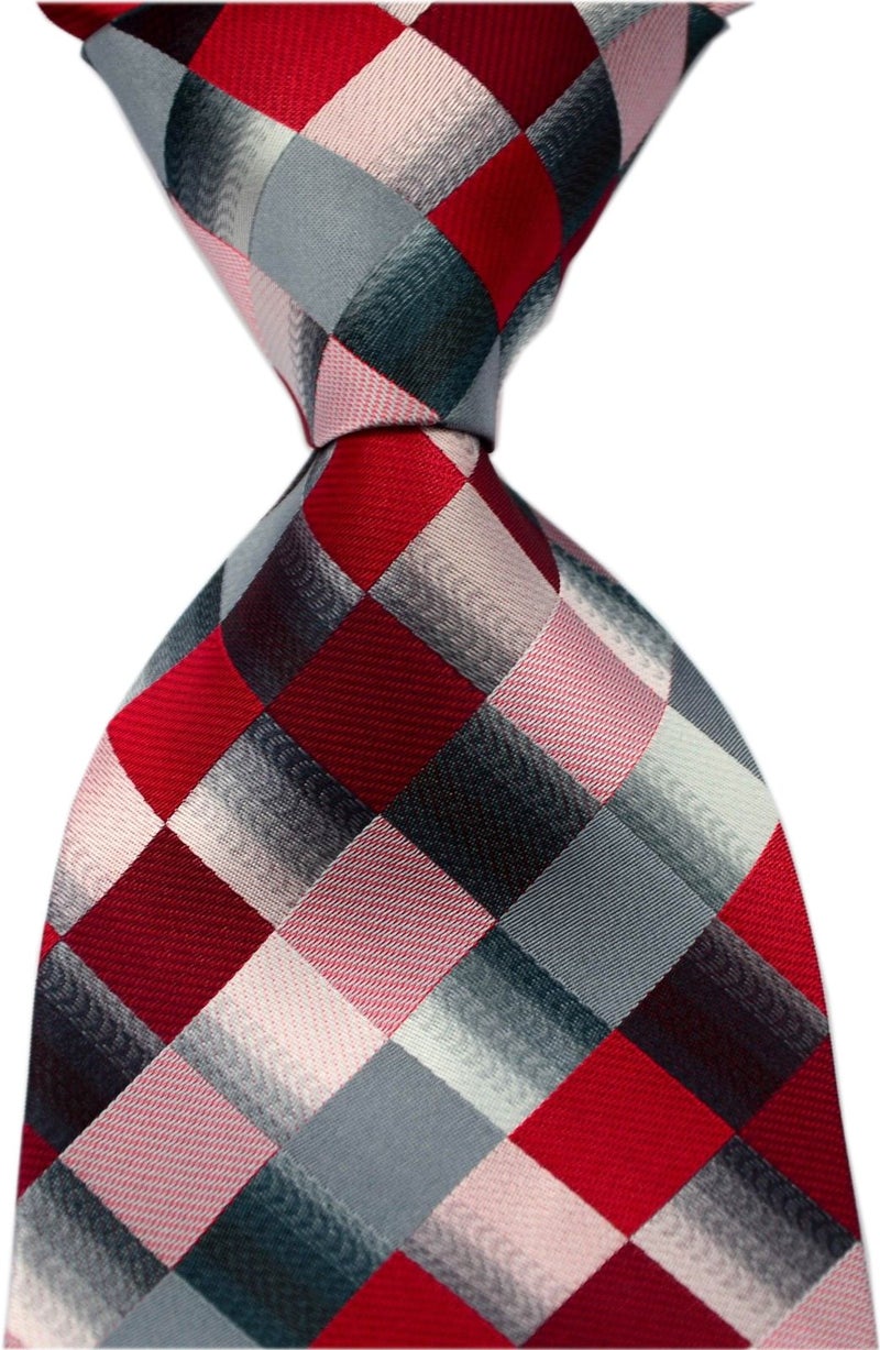 Elfeves Men's Classic Designer Plaid Ties Checks Patchwork Necktie Red Grey - Image 2
