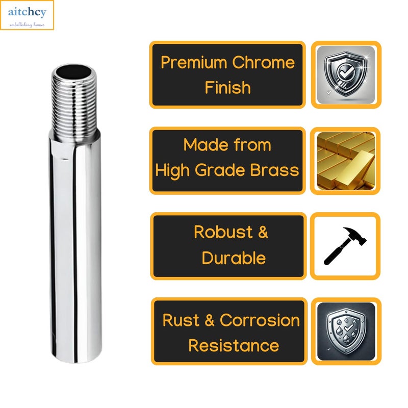 aitchcy Brass Extension Nipple 6 Inch | Chrome Finish Pipe Fitting Nipple | Heavy Duty Connector | 7-Year Warranty (6 Inch) Pack of 1 - Image 2